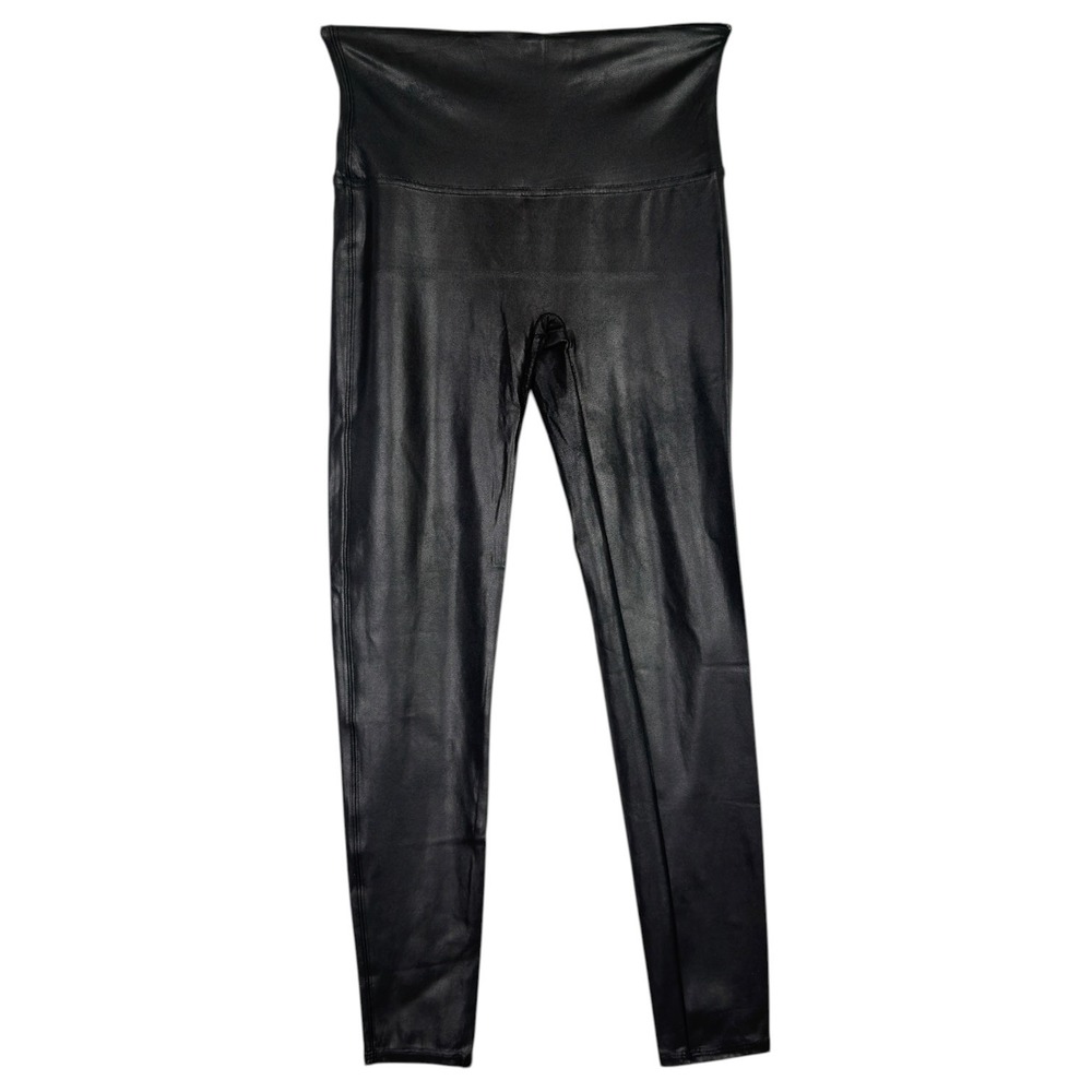 SPANX Faux Leather Leggings XL‎ Black High Rise Shaping Pull On Stretch